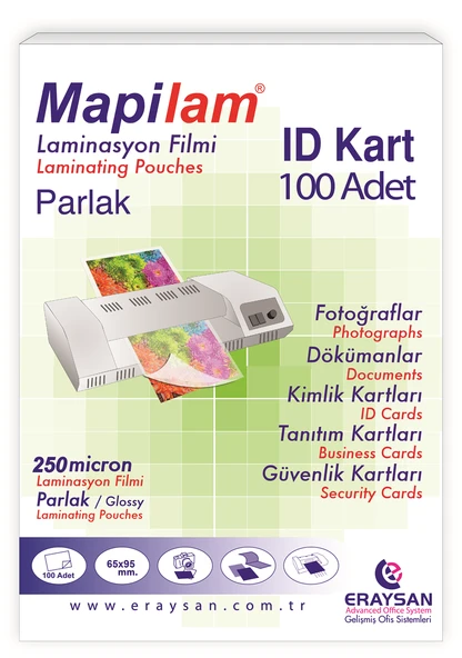 MAPİLAM 250 MİCRON PARLAK LAMİNASYON FİLMİ (ID KART) (65X95) 100 LÜ ürün görseli 1