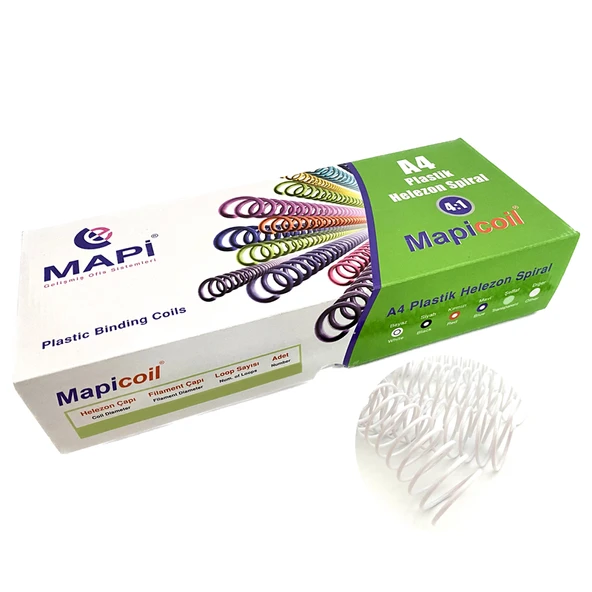 MAPİCOİL 4:1 PLASTİK HELEZON SPİRAL 6MM BEYAZ 200 AD. 48 LOP ürün görseli 1