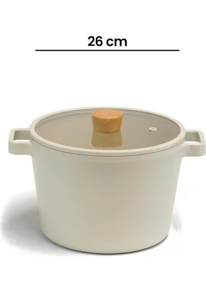 Neoflam Fika Alüminyum Döküm Derin Tencere - 26 cm - Krem Rengi ürün görseli 1