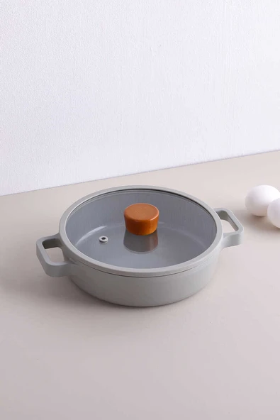 Fika Cam Kapaklı Alüminyum Sahan 20 Cm Gri ürün görseli 1