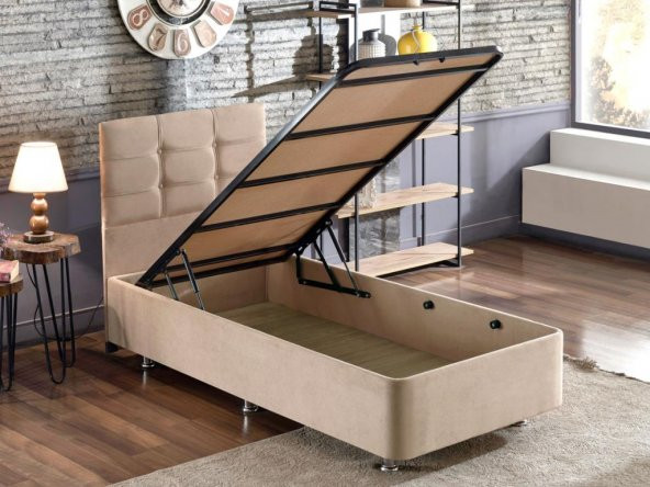 Niron Polo Baza ve Başlık Seti - 90x200 cm Tek Kişilik Sütlü Kahve Kumaş Baza ve Başlığı Soho Kumaş ürün görseli 1
