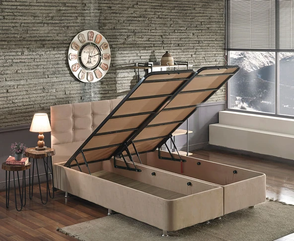 Niron Ela Baza ve Başlık Seti 200x200 cm Çift Kişilik Sütlü Kahve Kumaş Baza ve Başlığı Soho Kumaş ürün görseli 1