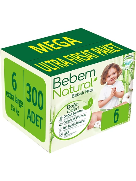 Bebem Natural 6 Numara Ekstra Large 300'lü Bebek Bezi ürün görseli 1