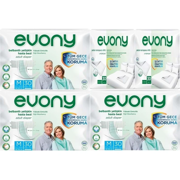 Evony Yetişkin Bezi Bel Bantlı Tekstil Yüzey Orta 90 Adet + Yatak Koruyucu Örtü 60 Adet ürün görseli 1