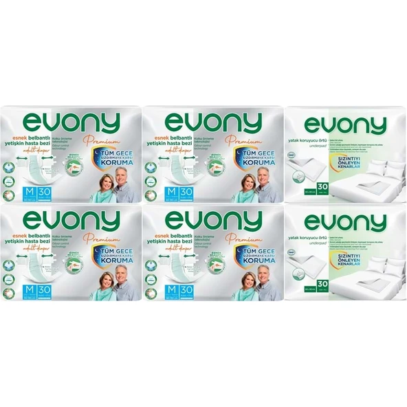 Evony Premium Yetişkin Bezi Bel Bantlı Tekstil Yüzey Orta 120 Adet+Yatak Koruyucu Örtü 60 Adet ürün görseli 1
