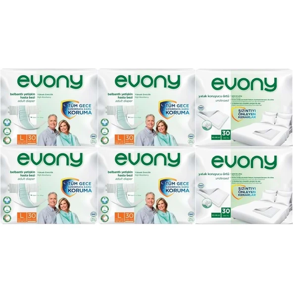 Evony Yetişkin Bezi Bel Bantlı Tekstil Yüzey L-Büyük 120 Adet + Yatak Koruyucu Örtü 60 Adet ürün görseli 1