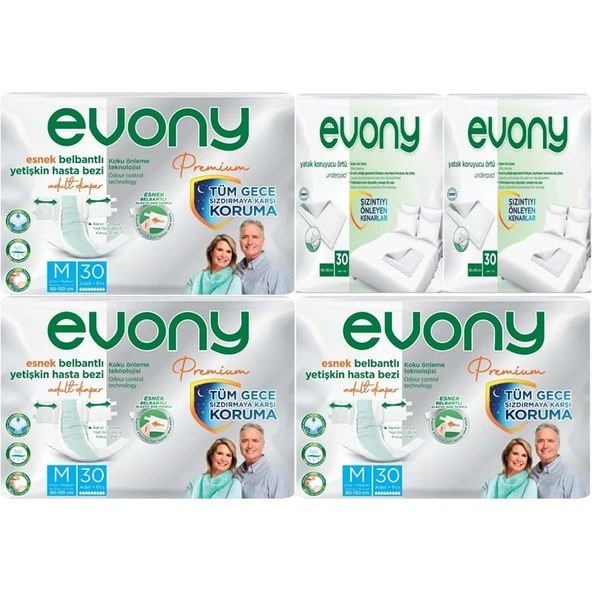 Evony Premium Yetişkin Bezi Bel Bantlı Tekstil Yüzey Orta 90 Adet+ Yatak Koruyucu Örtü 60 Adet ürün görseli 1