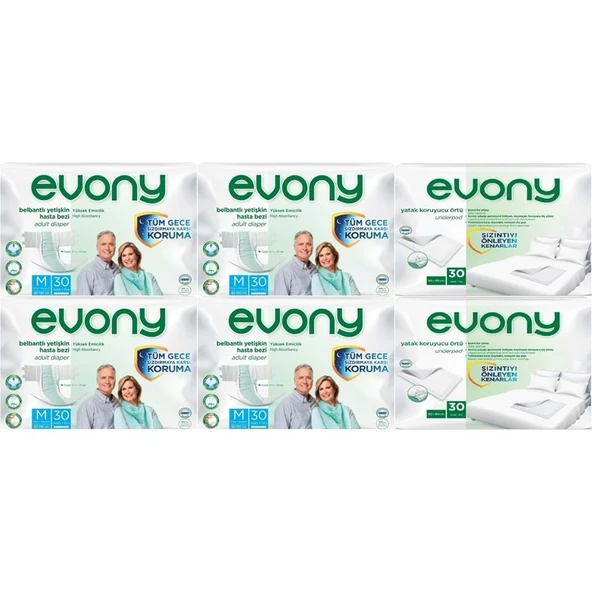 Evony Yetişkin Bezi Bel Bantlı Tekstil Yüzey Orta 120 Adet + Yatak Koruyucu Örtü 60 Adet ürün görseli 1