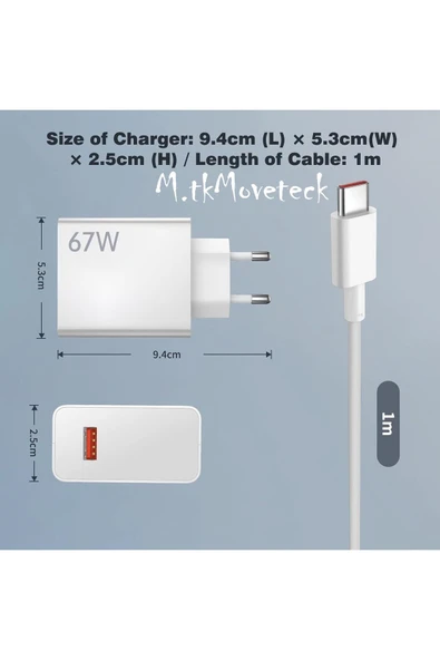Redmi 13c 67 Wolt  Turbo Hızlı Şarj Aleti Cihazı Kablo Adaptör 2'Li Set Type-C To Usb ürün görseli 1