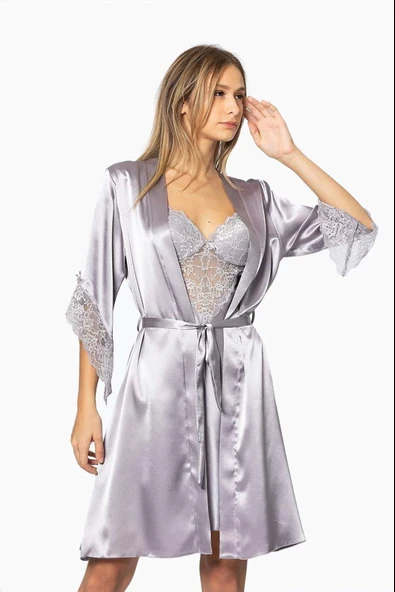 Pierre Cardin Midi Dantel Sabahlık Gecelik Set 4240 Royal ürün görseli 1