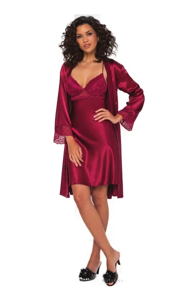 Pierre Cardin Sütyen Kaplı Bordo Sabahlık Gecelik Set 4285 ürün görseli 1