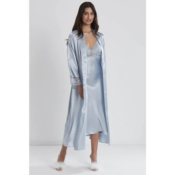 Pierre Cardin Uzun Saten Sabahlık Gecelik Set 4370 Mist ürün görseli 1