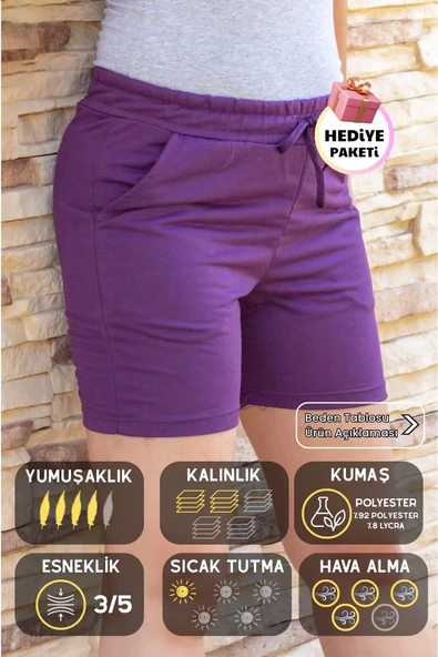 Kadın Mürdüm Kısa Penye Belden İpli Şort 21KSRTKPEN ürün görseli 1