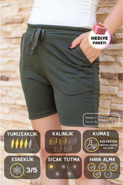 Kadın Haki Kısa Penye Belden İpli Şort 21KSRTKPEN ürün görseli 1