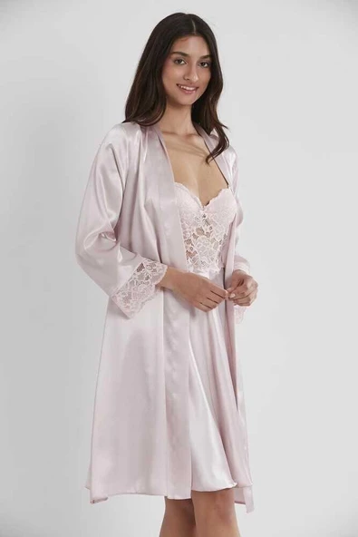 Pierre Cardin Pudra Sütyen Kaplı Sabahlık Gecelik Set 4265 ürün görseli 1
