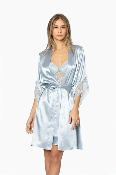 Pierre Cardin Midi Dantel Sabahlık Gecelik Set 4240 Mist ürün görseli 1