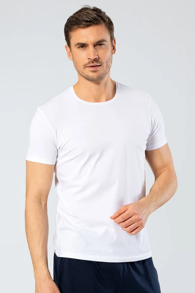Cacharel Erkek Bisiklet Yaka Likrali T-shirt 1331/Beyaz ürün görseli 1