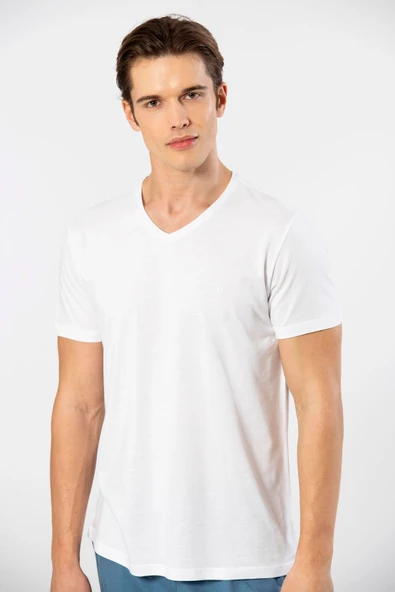 Cacharel Erkek V Yaka T-Shirt 2170/Beyaz ürün görseli 1