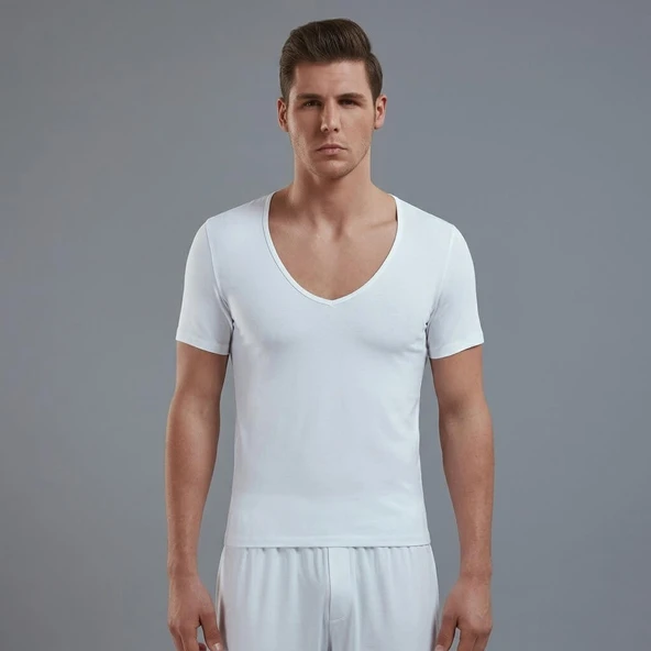 Doreanse Erkek Modal Derin V Yaka Kısa Kol T Shirt 2820 ürün görseli 1