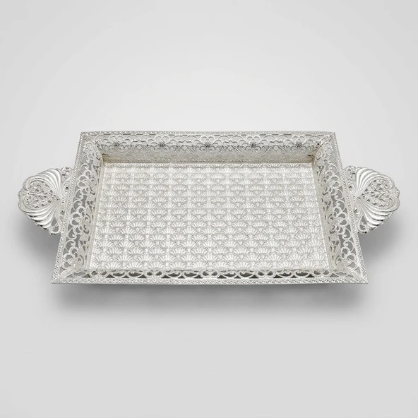 Gümüş Desenli Kristal Taşlı Servis Tepsisi lkm198 ürün görseli 1