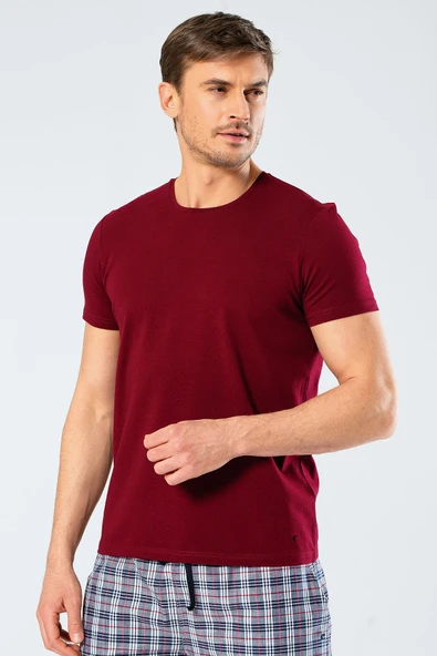 Cacharel Erkek Bisiklet Yaka Likrali T-shirt 1331/Bordo ürün görseli 1