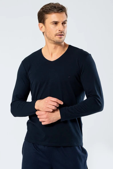 Cacharel Erkek V Yaka Uzun Kollu T-Shirt 1334/Lacivert ürün görseli 1