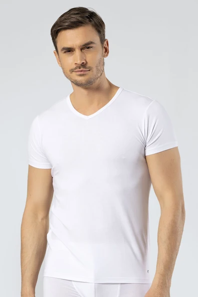 Cacharel Erkek V Yaka T-shirt 1402/Beyaz ürün görseli 1