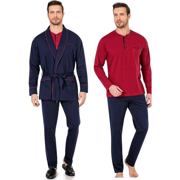 Pierre Cardin 5605 3'lü Röpteşambır Pijama Seti  - Lacivert ürün görseli 1