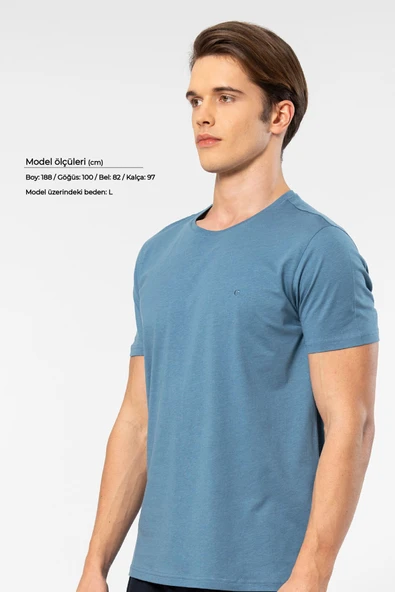 Cacharel Erkek Bisiklet Yaka T-shirt 2169/İndigo ürün görseli 1