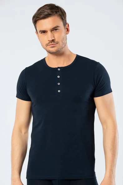Cacharel Erkek Bisiklet Yaka Dügmeli T-shirt 1308/Lacivert ürün görseli 1