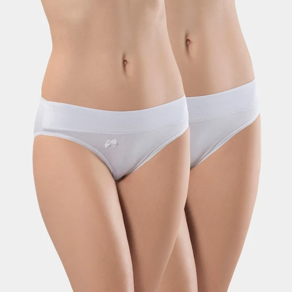 Türen Kadin Beli Lastikli Likrali 2'li Pamuklu Bikini Külot 955/Beyaz ürün görseli 1