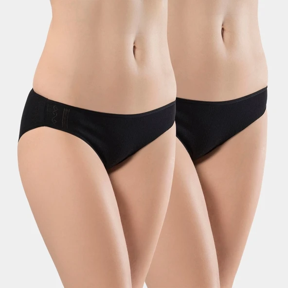 Türen Kadin Jakarli 2'li Pamuklu Bikini Külot 256/Siyah ürün görseli 1