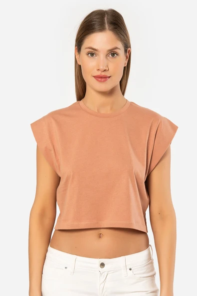 Türen Kadin Vatka Görünümlü Crop T-shirt 3402/Somon ürün görseli 1