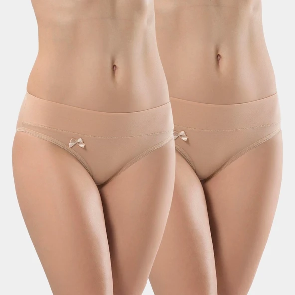 Türen Kadin Beli Lastikli Likrali 2'li Pamuklu Bikini Külot 955/Ten ürün görseli 1