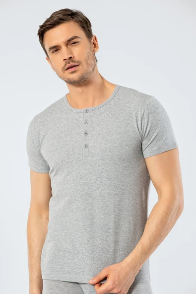 Cacharel Erkek Bisiklet Yaka Dügmeli T-shirt 1308/Gri ürün görseli 1