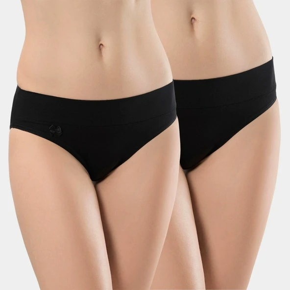 Türen Kadin Beli Lastikli Likrali 2'li Pamuklu Bikini Külot 955/Siyah ürün görseli 1