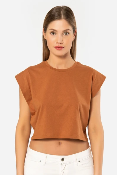 Türen Kadin Vatka Görünümlü Crop T-shirt 3402/Tarçın ürün görseli 1