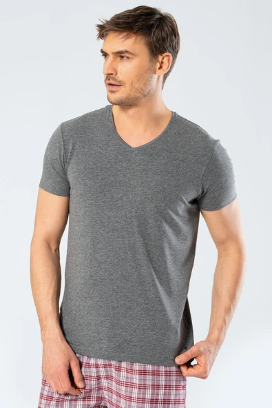 Cacharel Erkek V Yaka Likrali T-shirt 1332/Antrasit ürün görseli 1