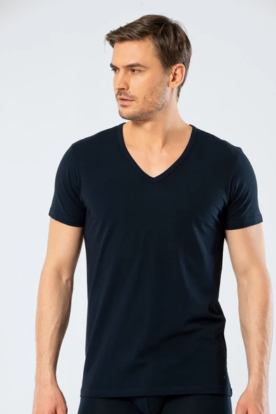 Cacharel Erkek Derin V Yaka Likrali T-shirt 1306/Lacivert ürün görseli 1