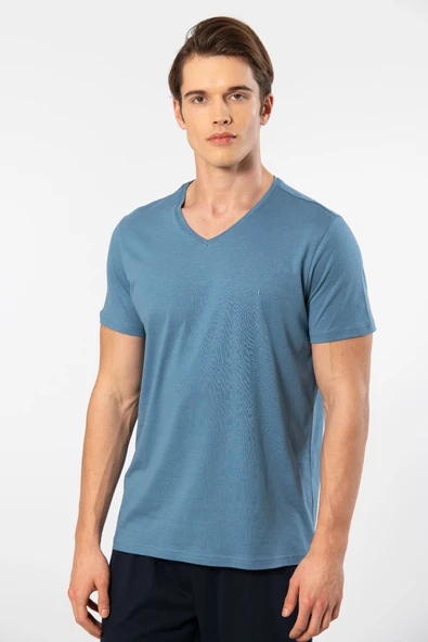 Cacharel Erkek V Yaka T-shirt 2170/İndigo ürün görseli 1