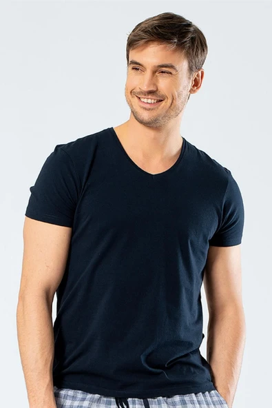 Cacharel Erkek V Yaka Likrali T-shirt 1332/Lacivert ürün görseli 1