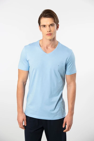 Cacharel Erkek V Yaka T-shirt 2170/Açık Mavi ürün görseli 1