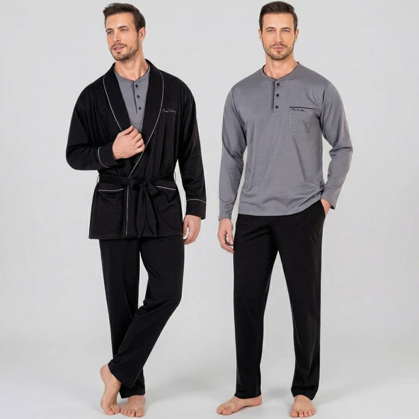 Pierre Cardin Erkek Siyah Damat Çeyizlik Pijama Takımı 2020 ürün görseli 1