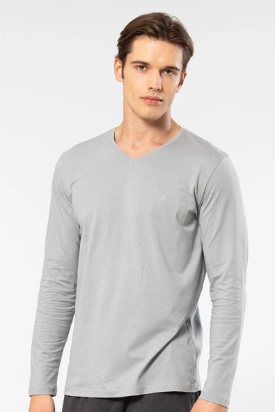 Cacharel Erkek Modal Pamuk V Yaka T-shirt 2243/Gri ürün görseli 1
