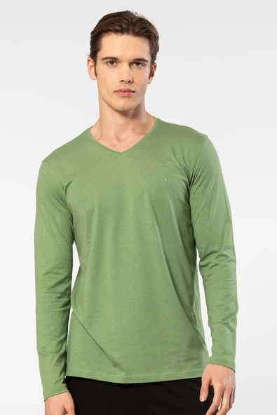 Cacharel Erkek Modal Pamuk V Yaka T-shirt 2243/Yeşil ürün görseli 1