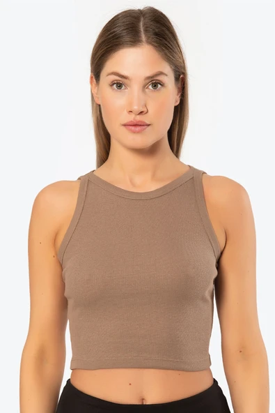 Türen Kadin Fitilli Crop T-shirt 3404/Kahverengi ürün görseli 1