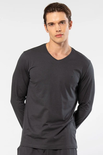 Cacharel Erkek Modal Pamuk V Yaka T-shirt 2243/Antrasit ürün görseli 1