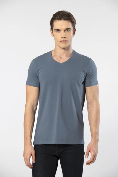 Cacharel Erkek V Yaka Likrali T-shirt 1332/MAVİ1 ürün görseli 1