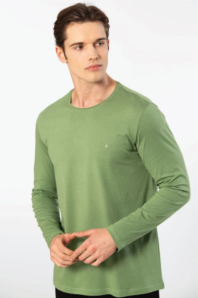 Cacharel Erkek Modal Pamuk Bisiklet Yaka T-shirt 2242/Yeşil ürün görseli 1