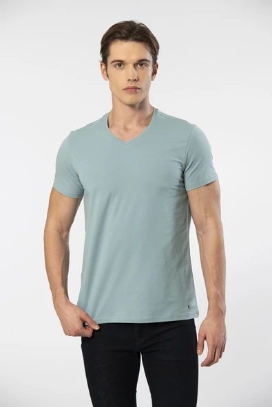 Cacharel Erkek V Yaka Likrali T-shirt 1332/YEŞİL1 ürün görseli 1